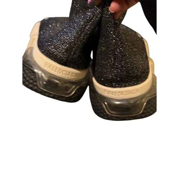 Balenciaga Women's Glitter Black Sock Sneakers - Picture 6 of 8